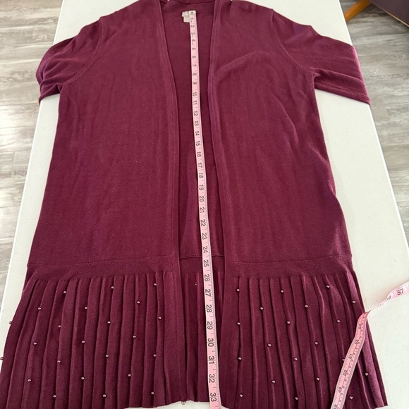 Chico's Beaded Cardigan Burgundy Longline Pleated Women’s Size 12 (L) Chico’s 2 - Picture 8 of 12